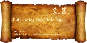 Kubiczky Bökény névjegykártya